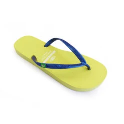 Braziliaanse Teenslippers Voor Dames Op Het Strand In Geel Blauw Rubberen Zolen